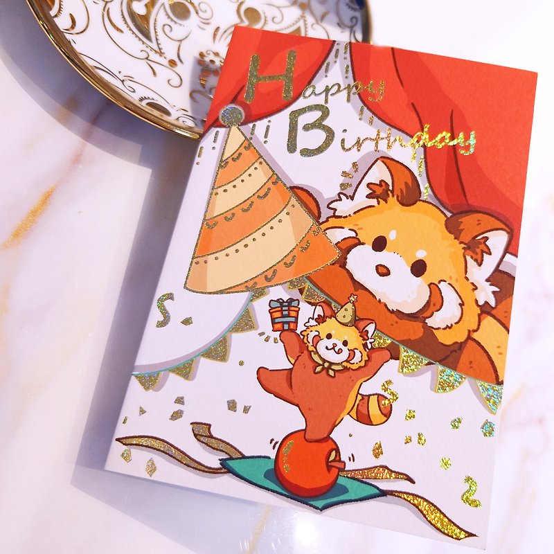 烫金小熊猫生日卡-连信封   礼物 纪念 生日咭 - 卡片/明信片 - 纸 红色