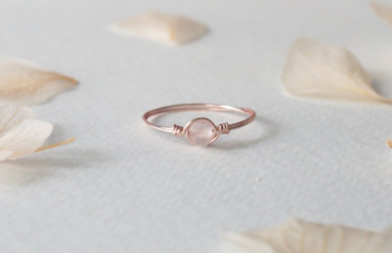 10月诞生石 - 3.5mm多切面粉晶玫瑰金铜线戒指 - 戒指 - 宝石 粉红色