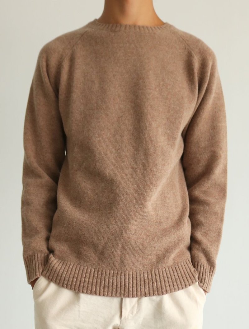 Lui Sweater 经典摩卡羊毛圆领毛衣 (可订做其他颜色) - 男装针织衫/毛衣 - 羊毛 咖啡色