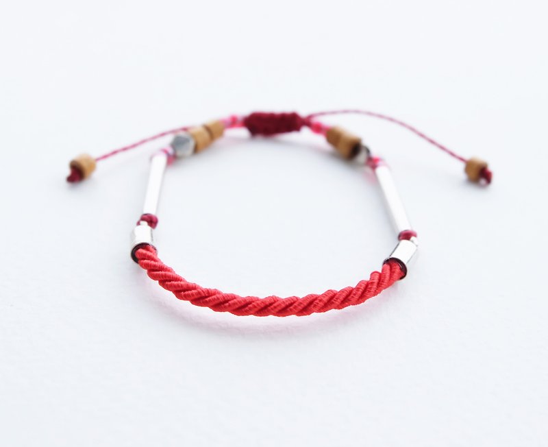 Red twisted rope adjustable bracelet unisex bracelet - 手链/手环 - 聚酯纤维 红色
