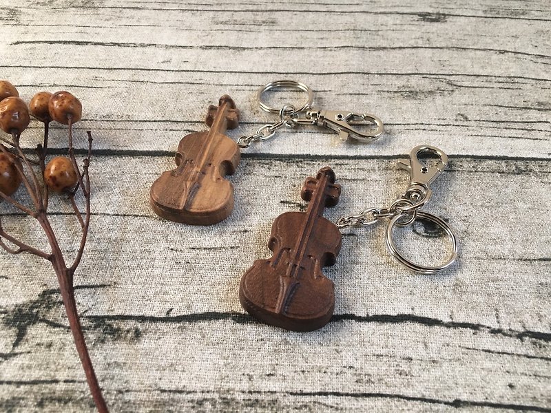 原木木作 迷你提琴钥匙圈 - 胡桃木款 - 钥匙链/钥匙包 - 木头 咖啡色