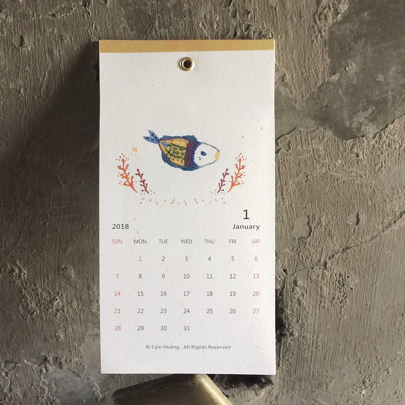Rainbow fish  2018 Calendar 刺绣设计风格 月历 - 年历/台历 - 纸 白色