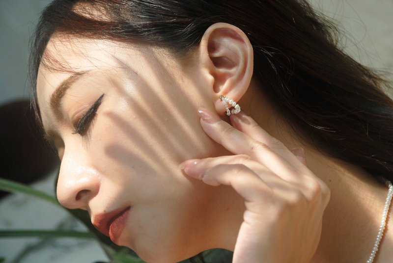 二毛银【珍珠透明珠耳环】有双层、单层款式 - 耳环/耳夹 - 珍珠 白色
