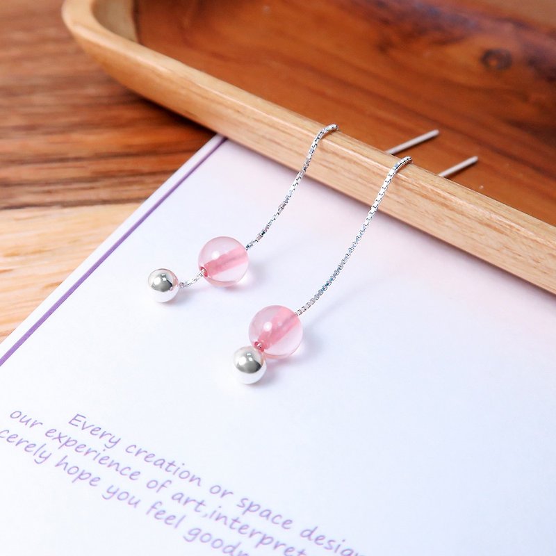 粉晶 威尼斯长链耳环(大)-925纯银天然石耳环 - 耳环/耳夹 - 纯银 粉红色