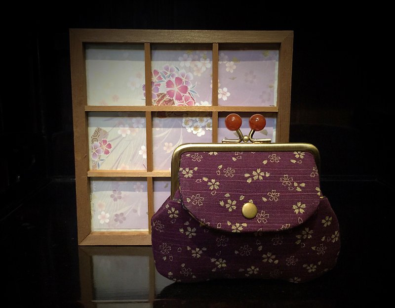 绯樱花琥珀口袋口金包 - 皮夹/钱包 - 棉．麻 紫色