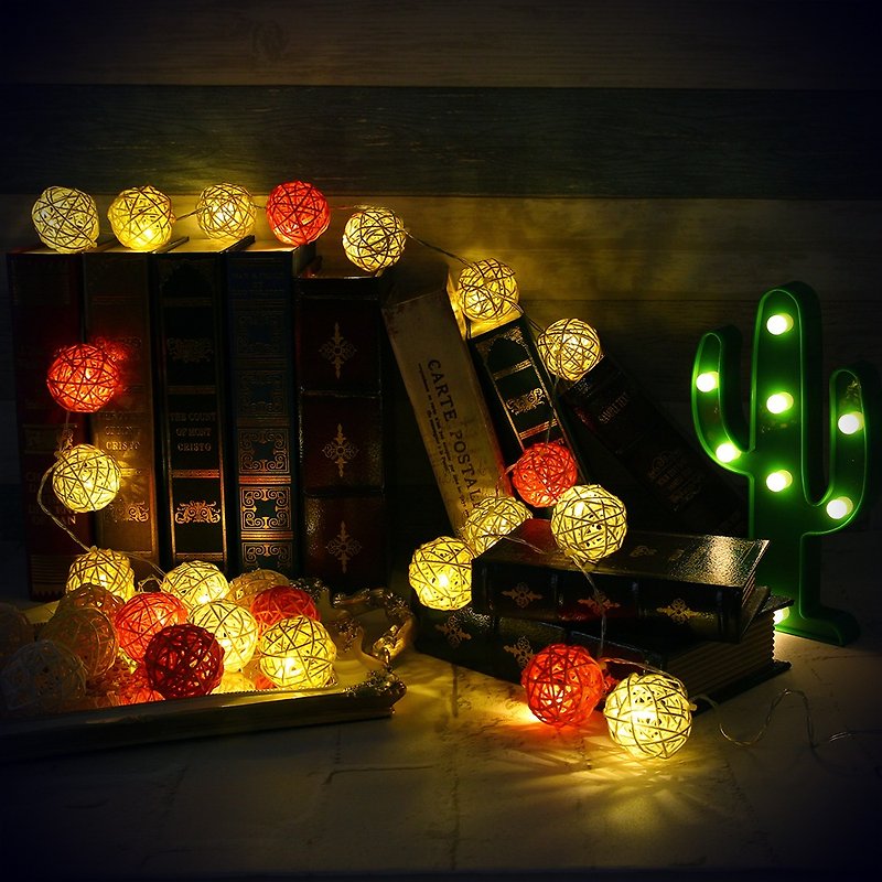 创意灯饰 藤球灯串 电池款 灿烂阳光 长度2M LED气氛灯 圣诞节 - 灯具/灯饰 - 竹 黄色