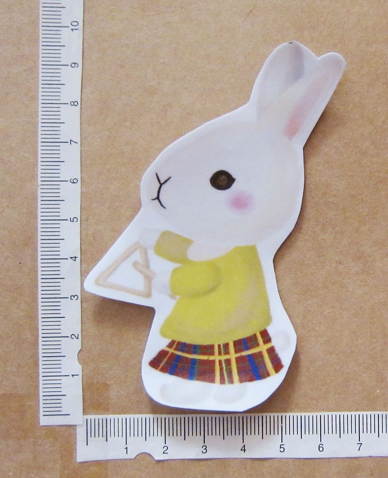 手绘插画风格 完全 防水贴纸 兔子乐队 乐器 三角铁 白兔 - 贴纸 - 防水材质 白色