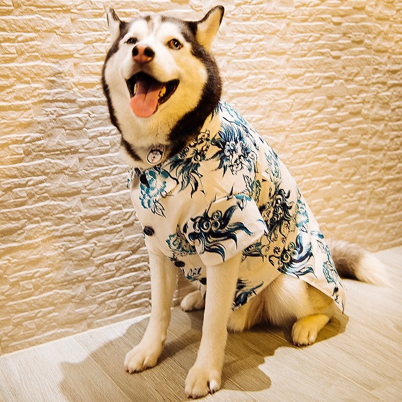 【Momoji】 宠物花衬衫 - Iyasasa - 衣/帽 - 聚酯纤维 白色