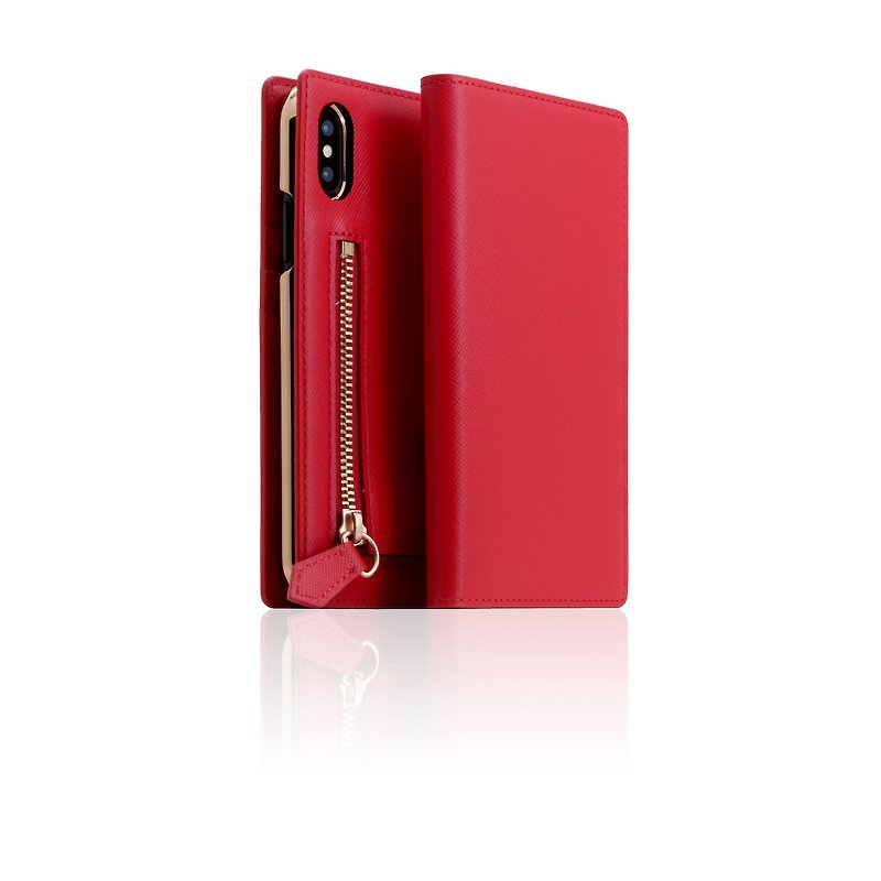 SLG Design iPhone Xs / X D5 ZIPPER 拉链包款 侧掀真皮皮套 - 手机壳/手机套 - 真皮 红色
