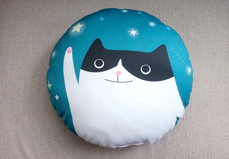 猫咪圆形抱枕 午睡枕 - 枕头/抱枕 - 棉．麻 蓝色