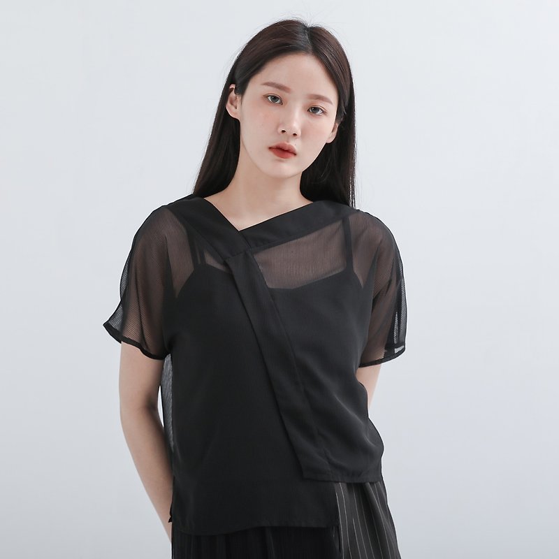 【经典原创】Weiguang_微光造型透肤上衣_CLT014_黑 - 女装上衣 - 聚酯纤维 黑色