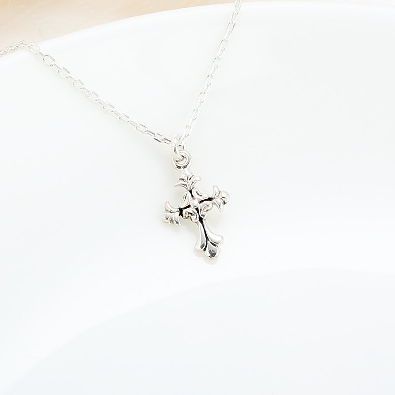 鸢尾花 哥德 十字架 Cross 925 纯银 项链 生日 圣诞 情人节 礼物 - 项链 - 纯银 银色
