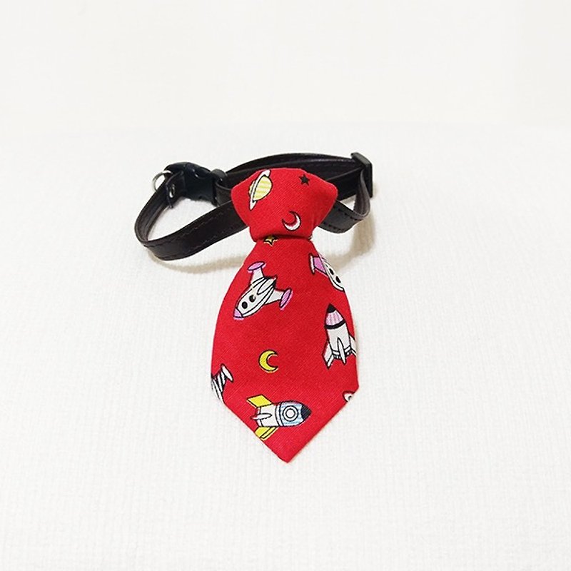 Ella Wang Design Tie 宠物  领带  绅士 火箭 太空人 外星 红 - 项圈/牵绳 - 棉．麻 红色