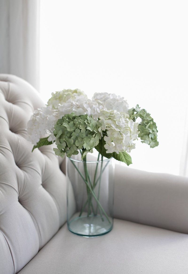 PR012 : White&Green Hydrangea Flower Arrangment Size 16" Length - 摆饰 - 纸 绿色
