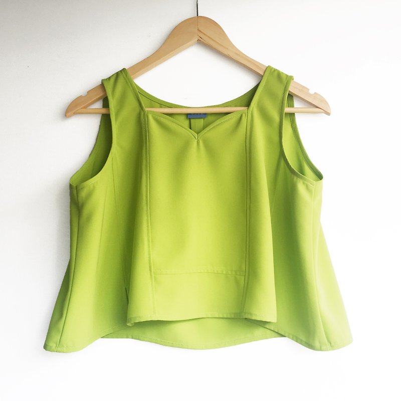 春夏 / 绿茵茵无袖短版上衣 - 女装上衣 - 聚酯纤维 绿色