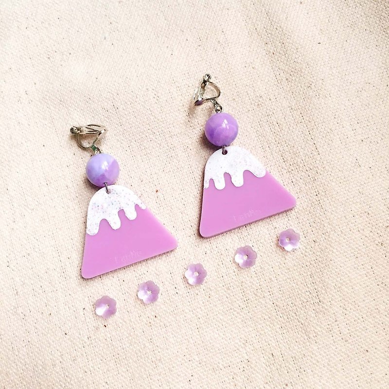 紫紫的富士山 / 耳环 耳勾 耳夹 - 耳环/耳夹 - 压克力 紫色