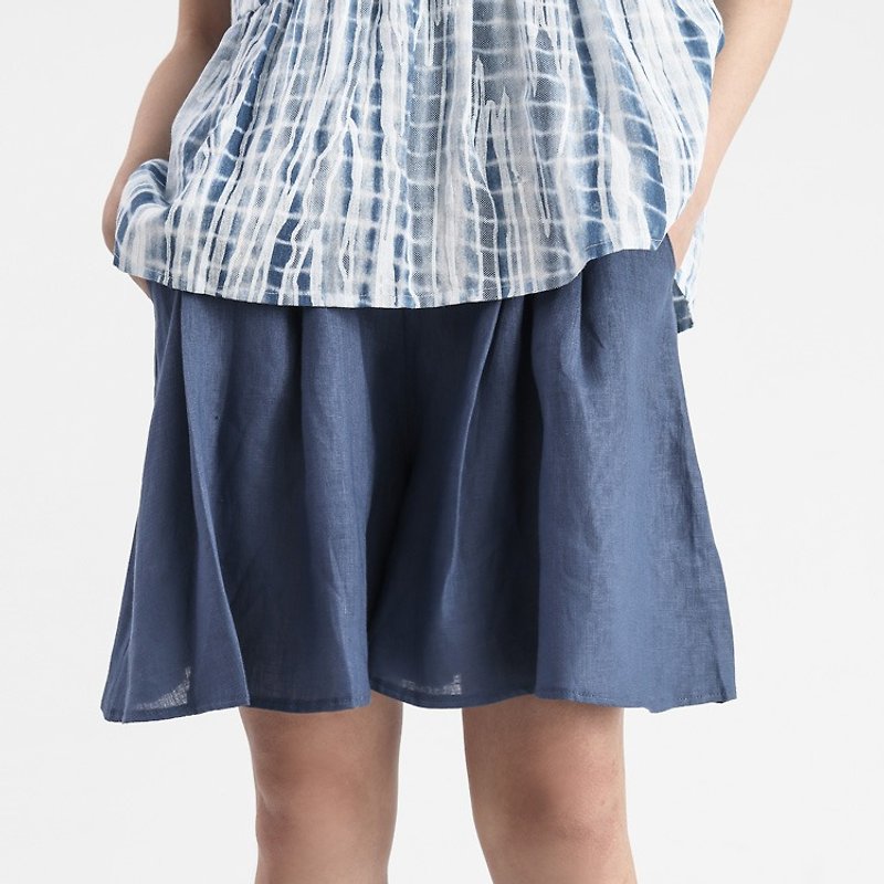蓝色亚麻裤裙【CONTRAST卡偌诗】 - 女装长裤 - 棉．麻 蓝色