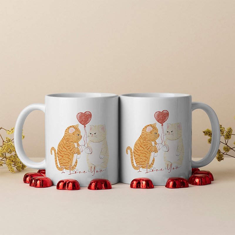 法式童趣插画马克杯—情侣猫 - 咖啡杯/马克杯 - 瓷 