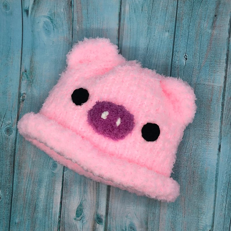 小猪-毛线编织宝宝毛线帽 弥月礼 周岁礼 (大人小孩尺寸皆有) - 婴儿帽/发带 - 聚酯纤维 粉红色