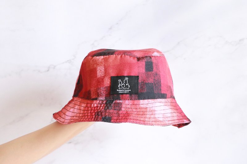红色格子纹渔夫帽 - 帽子 - 聚酯纤维 红色