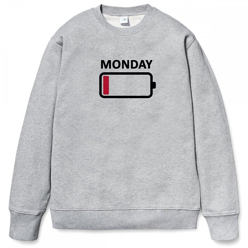 MONDAY BATTERY 大学T 刷毛 中性版 灰色 星期一电池电量没电 - 男装上衣/T 恤 - 棉．麻 灰色