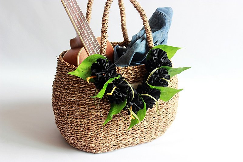 ukulele bag(black flower included)ukulele case,straw bag - 手提包/手提袋 - 木头 黑色
