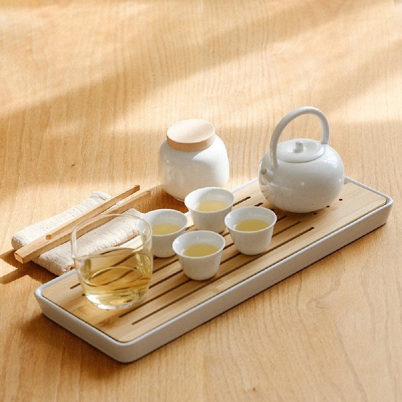 闻说|日式默白提梁壶功夫茶具套装 - 茶具/茶杯 - 陶 白色