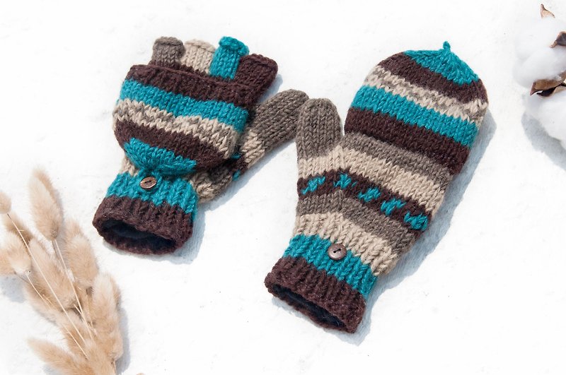 手织纯羊毛针织手套/可拆卸手套/内刷毛手套/保暖手套-蓝色土耳其 - 手套 - 羊毛 多色