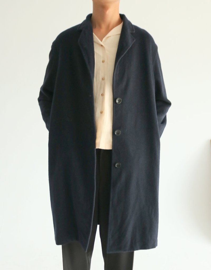 Zand Coat 极简剪裁蓝色排扣大衣 (可订做其他颜色) - 男装外套 - 羊毛 蓝色