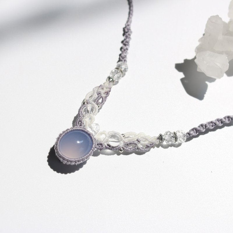 蓝玉髓天然石蜡线编织项链 - 项链 - 水晶 蓝色