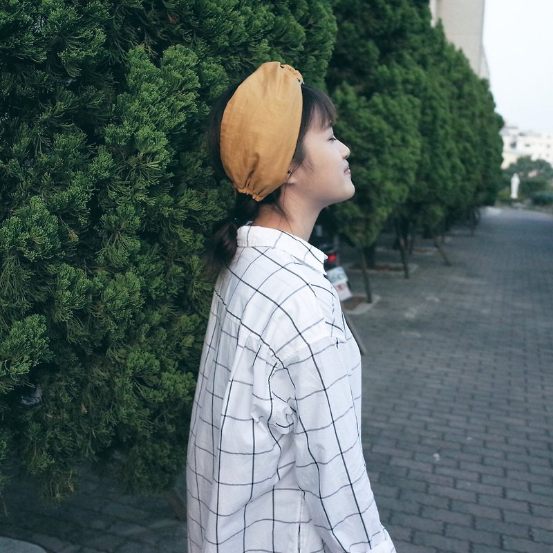 玉子 巾帽式 松紧极宽版/手工发带 - 发带/发箍 - 棉．麻 黄色