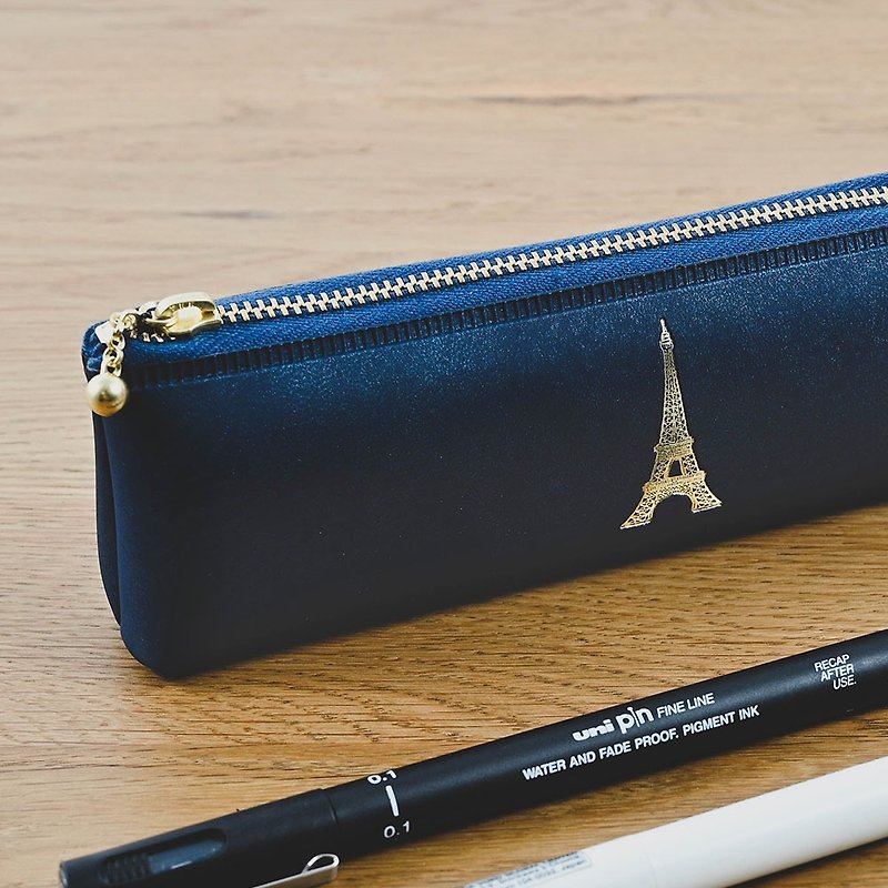 Point 金箔压印船型笔袋 巴黎铁塔 - 铅笔盒/笔袋 - 塑料 蓝色
