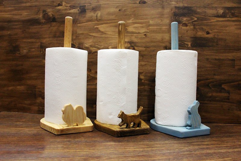 【定制化礼物】原木造型卷筒纸巾 厨房纸巾架 餐巾纸架 直立款 - 纸巾盒 - 木头 咖啡色