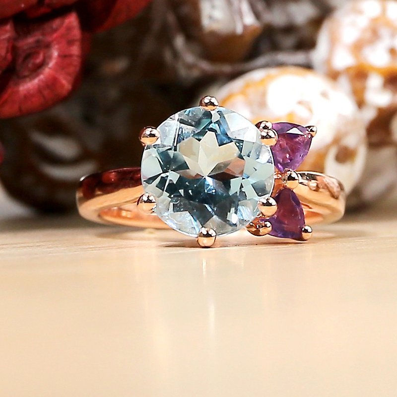 月亮小姐 - 蓝杜柏斯配 紫水晶 银电18K玫瑰金戒指 - 戒指 - 宝石 蓝色