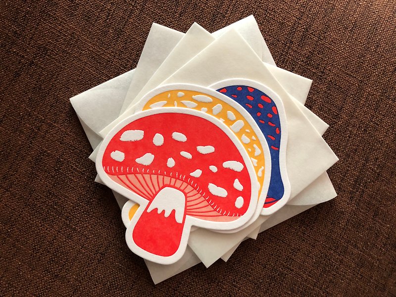 蘑菇造型 mini随身卡片贺卡 德国纯棉纸 活版印刷制有配信封 - 卡片/明信片 - 纸 