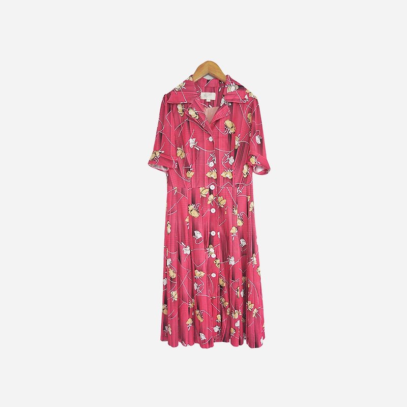 脱臼古着 / 粉色花朵线条洋装 no.712 vintage - 洋装/连衣裙 - 其他材质 粉红色