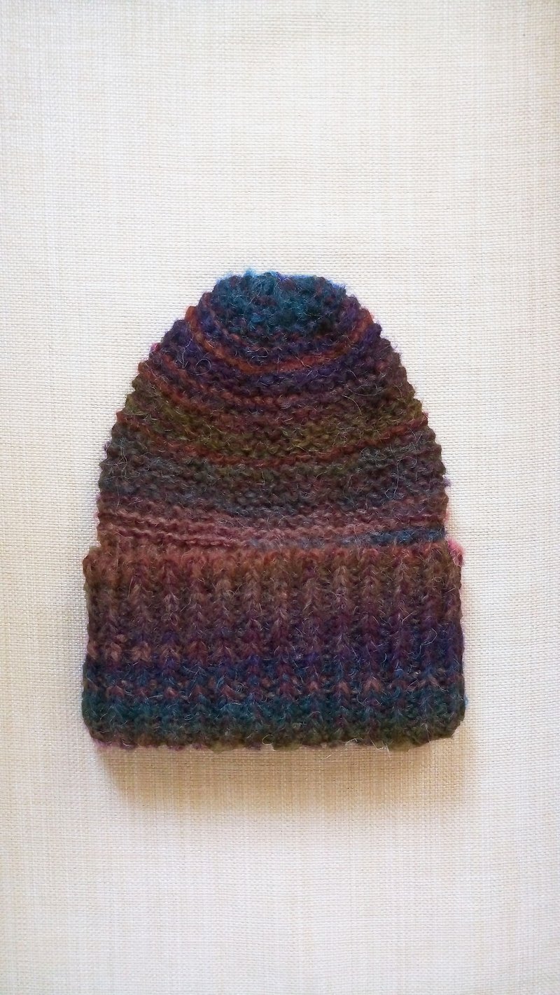 Lan 毛线毛帽子(毛海纱大地渐层) - 帽子 - 聚酯纤维 咖啡色