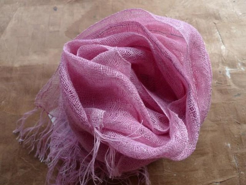 手織りヘンプストール　コチニール - 丝巾 - 棉．麻 粉红色