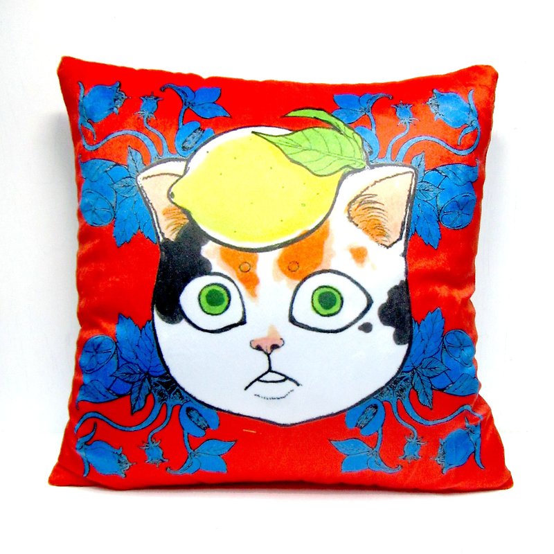 GOOKASO 鲜橙色 柠檬猫咪头像抱枕CUSHION 枕套 枕芯 套装 可拆洗 - 枕头/抱枕 - 聚酯纤维 绿色