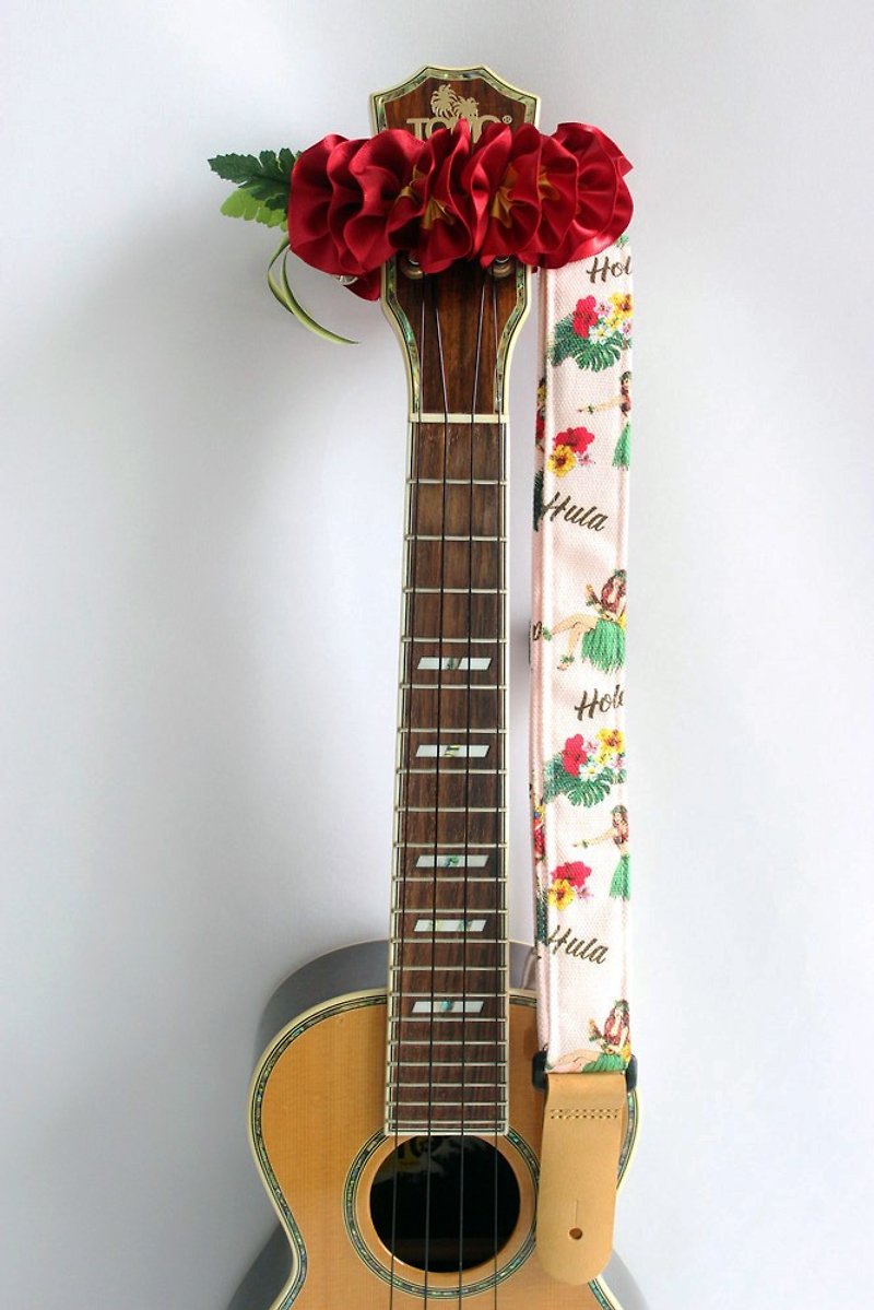 ukulele strap  hula girl pink (ribbon flower included) - 吉他/乐器 - 棉．麻 粉红色