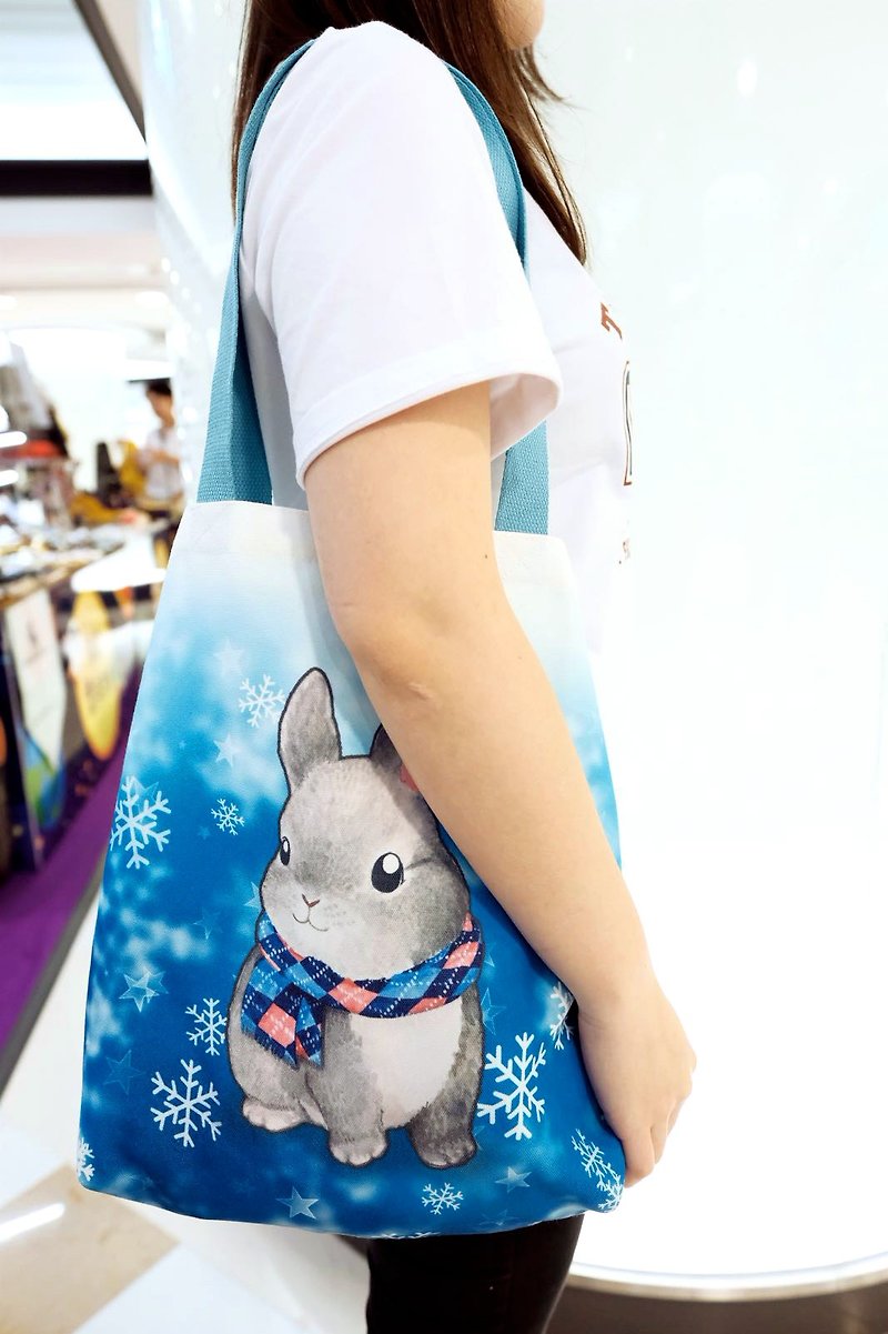 自家设计 灰色兔子帆布袋 - 手提包/手提袋 - 其他材质 蓝色