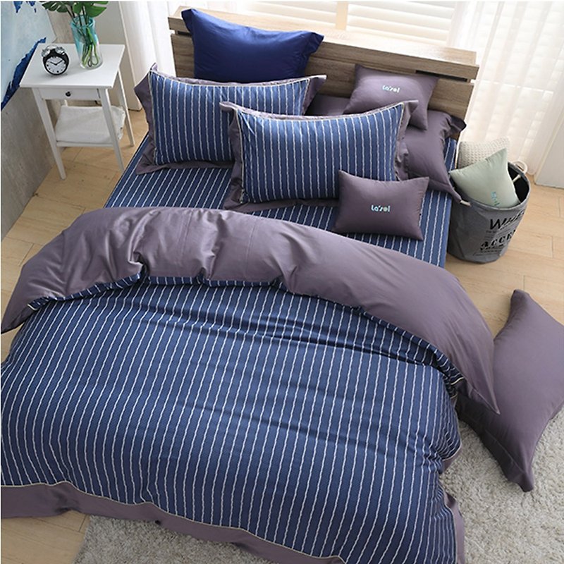 (双人)月色-英伦印记-高质感60棉两用被床包四件组【5*6.2尺】 - 寝具 - 棉．麻 蓝色