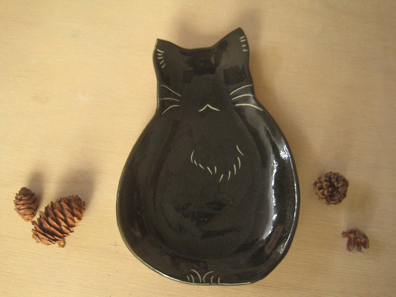 DoDo手作 动物剪影造型盘-猫.正坐姿(黑) - 花瓶/陶器 - 陶 黑色
