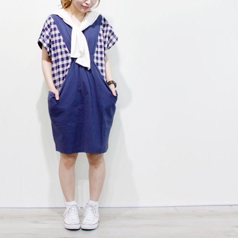 ☆Palette☆彡リネン混チェックワンピース - 洋装/连衣裙 - 棉．麻 蓝色