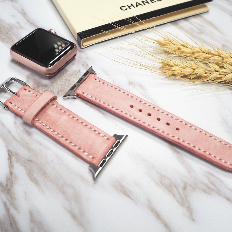 两母女手作。Apple Watch 表带 (38MM) - 表带 - 真皮 粉红色