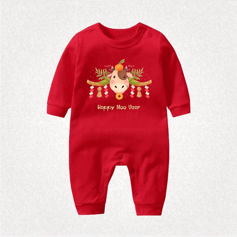 牛到吉祥 长袖连身包屁衣 红 可姓名定制 宝宝 婴儿 满月 礼物 - 包屁衣/连体衣 - 棉．麻 红色