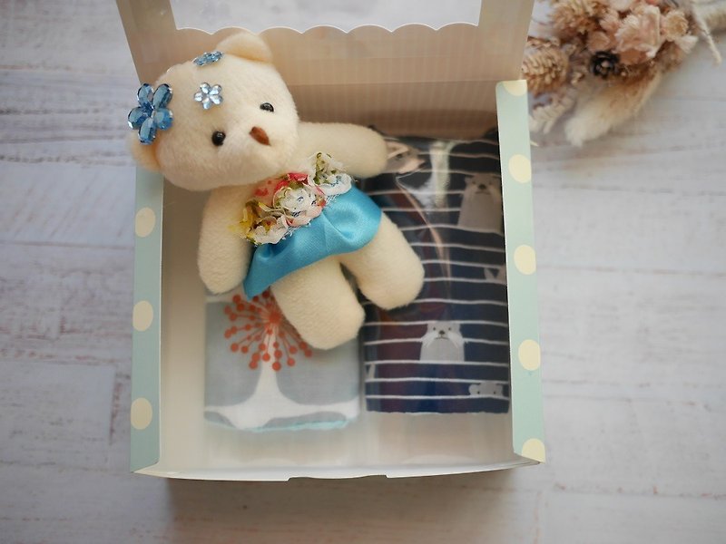弥月礼盒 口水巾二入组 小熊(特价) - 围嘴/口水巾 - 棉．麻 蓝色