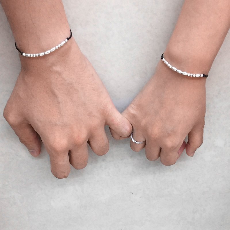 情侣黑色手绳 银手链 纯银手链 情侣手链 摩斯密码手链 (套装) - 手链/手环 - 银 银色