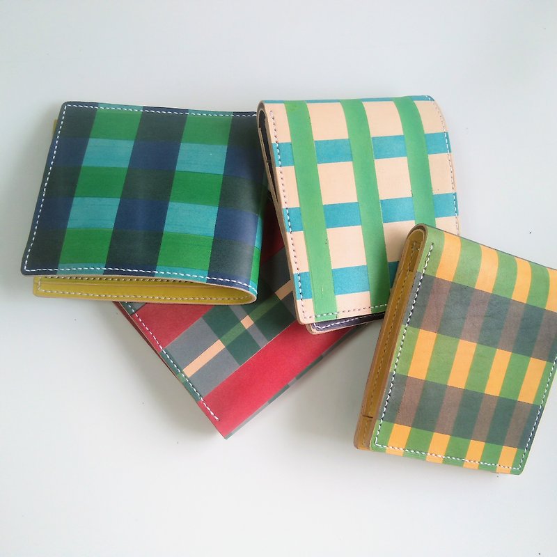 先着５名様限定価格ーチェック柄二つ折り財布―ーグリーンーブルーターコイズ - 皮夹/钱包 - 真皮 绿色
