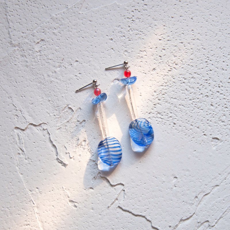 鸡尾酒耳环 - Blue Lagoon - 耳环/耳夹 - 玻璃 蓝色